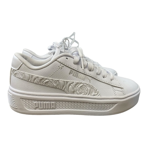 Women's Puma Smash V3 Platform Sneakers, Imprints White Silver Size 6 - Picture 1 of 9